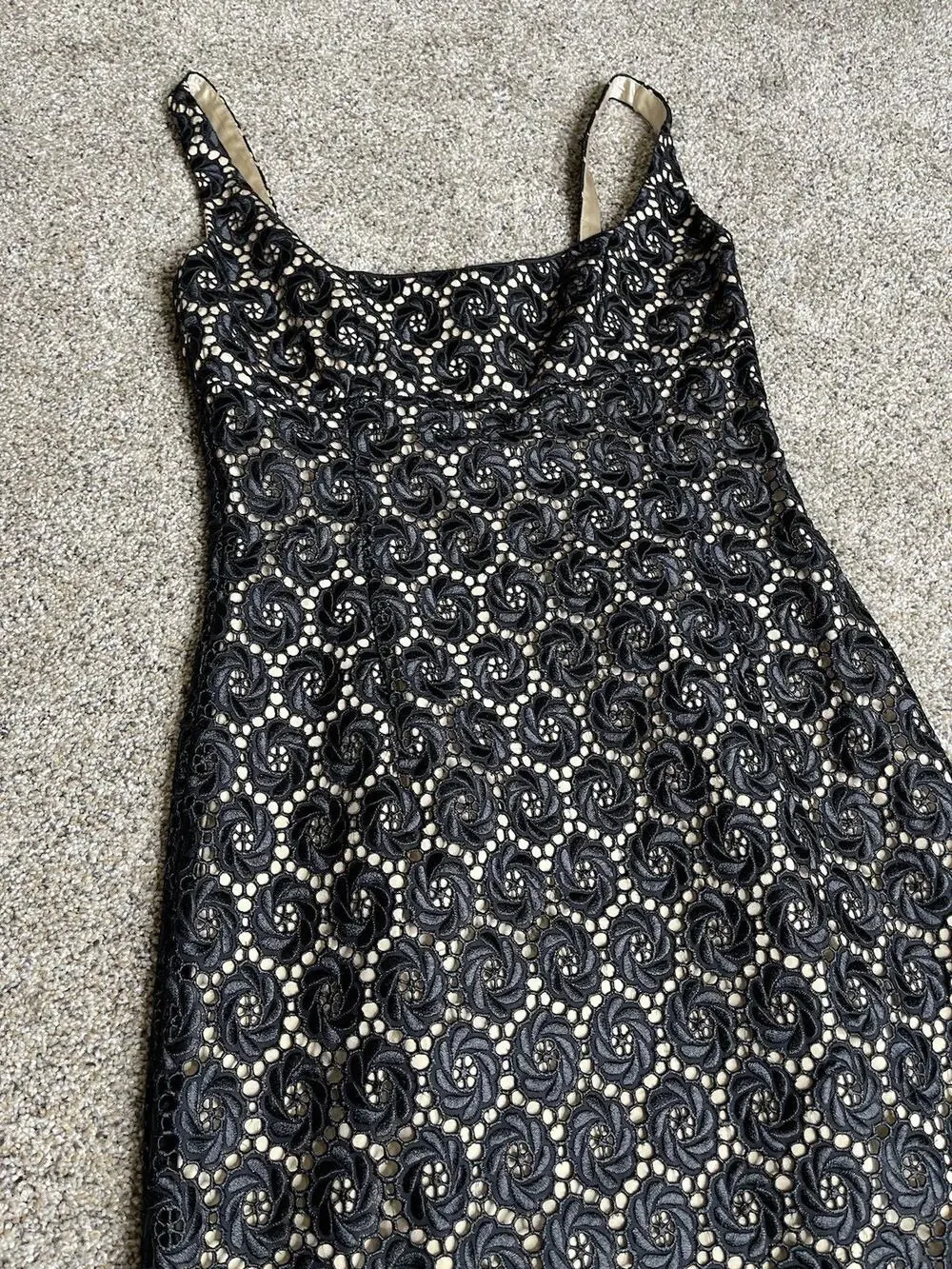 Elie Tahari Womens Black Floral Midi Dress Champagne Lined Size 4 Small